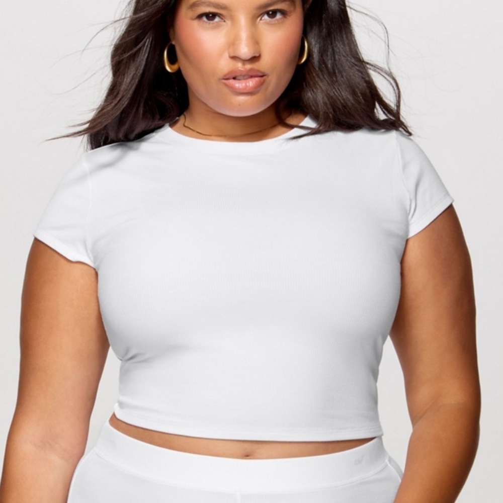 YITTY Soft Rib Baby Tee in Whiteout, size L